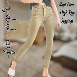 FREE PEOPLE Raw Hem Stretch Denim Skinny High Rise Jeggings/Sage/sz.30 NWT